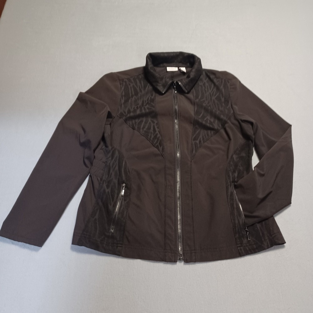 Chicos Zenergy Golf Jacket Womens 1 Black Full‎ Zip Textured Jacquard Mock Neck